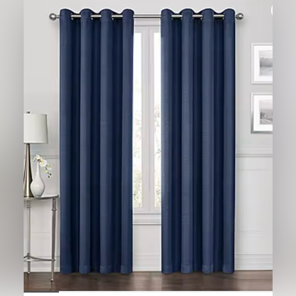 Max Blackout Prescott 100% Navy Blue Blackout Grommet Top Curtain Panels